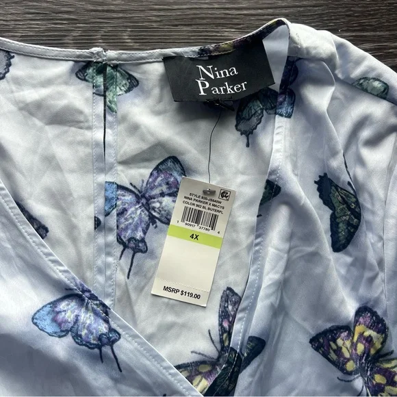 NWT Nina Parker Trendy Plus Size Blue Butterfly Satin Romper - Picture 4 of 9